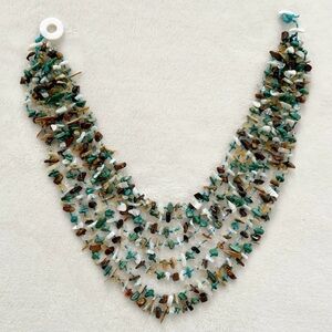 Vintage Multi Strand Gemstone Chip Necklace Boho Statement 80s